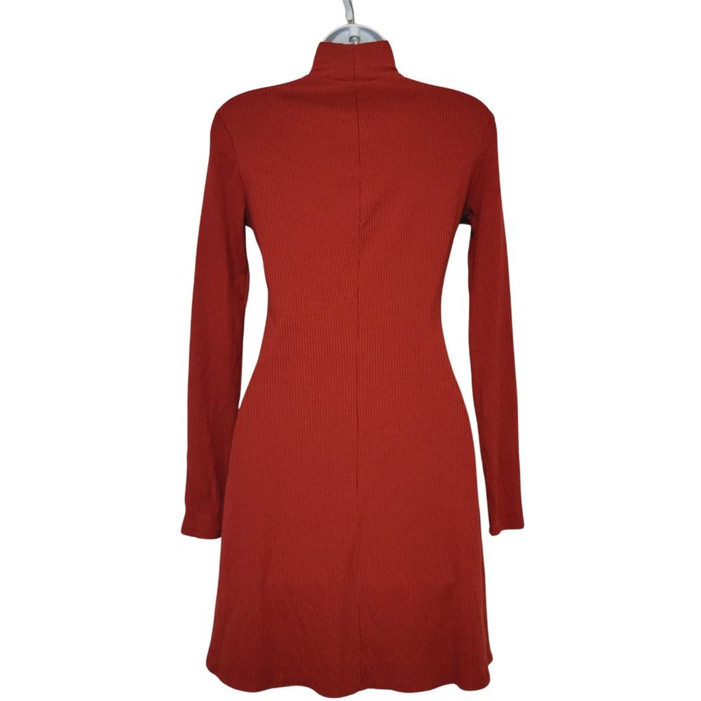 Reformation Maya Turtleneck Ribbed Fit & Flare Dress Brick Red Size Small